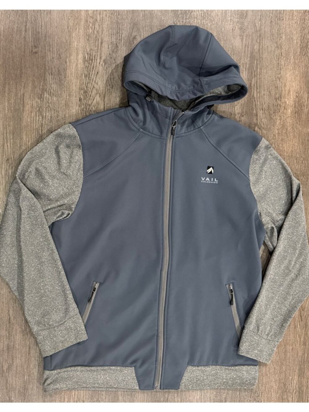 Vail Colorado Hoodie Sweatshirt Full Zip Mens Sz Large Gray Lightweight Jacket